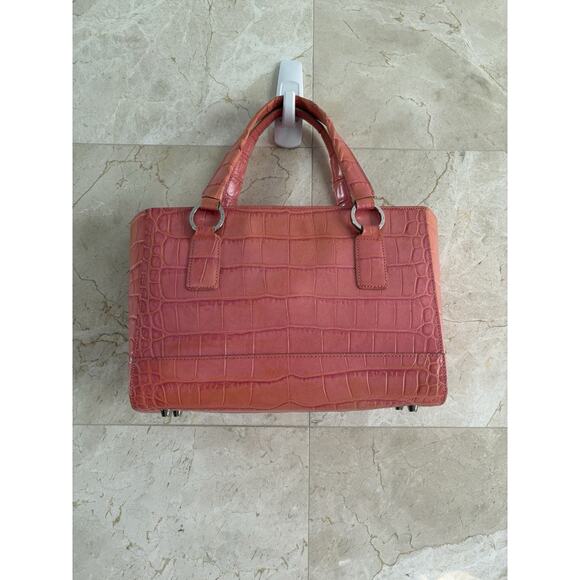 VTG Monsac Pink Croc Leather Tote Y2K Structured, Secret Santa Christmas Gift - Picture 3 of 15
